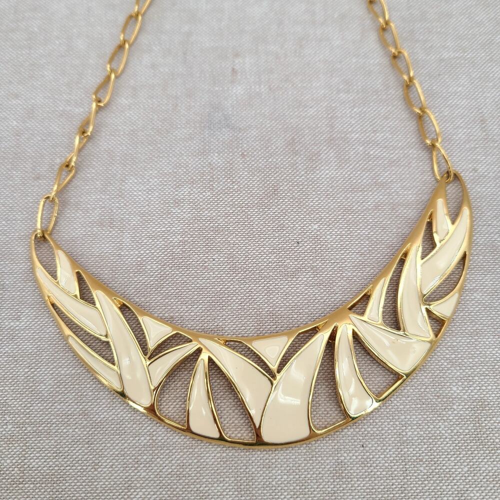 Vintage Monet Gold and Cream Colored Statement Necklace, Old Money Retro Glamour